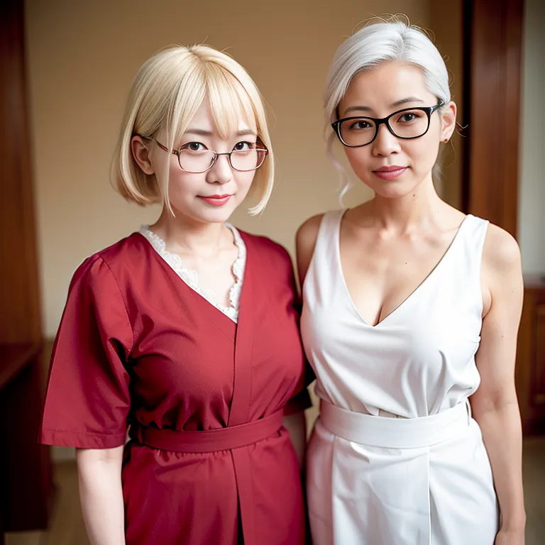 <lora:Japanese2:0.45>, japanese,woman,thirties,short hair,white hair,red eyeglasses,maid,(hand on own chest:1.2),full body,(adult:1.5)