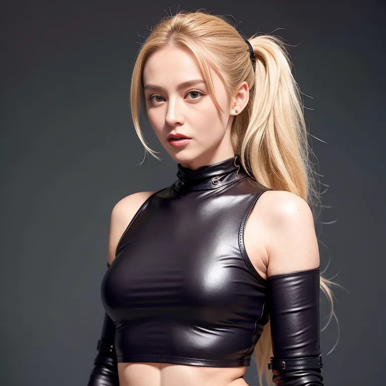 <lora:Chinese3:0.6>,woman,twenties,long hair,pony tail,blonde hair,hair behind ear,beautiful,seductive,normal breasts,medium ass,perfect body,midriff,cleavage,leather,long sleeves,leather clothing,purple shirt,contour leggings,on back,daytime,diffuse Lighting,front view,Upper body,(adult:1.5)
