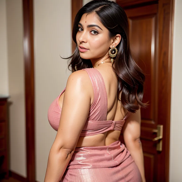 <lora:Indian:0.45>, Indian, brown skin, facial mark,woman,twenties,(RAW photo, best quality, masterpiece:1.1), (realistic, photo-realistic:1.2), ultra-detailed, ultra high res, physically-based rendering,black eyes,beautiful,seductive,Looking back,huge breasts,huge ass,fat,cleavage,earings,(hand on own head:1.2),(semen:1.2),upper body, selfie, holding phone, phone, cellphone, looking at viewer,(adult:1.5)