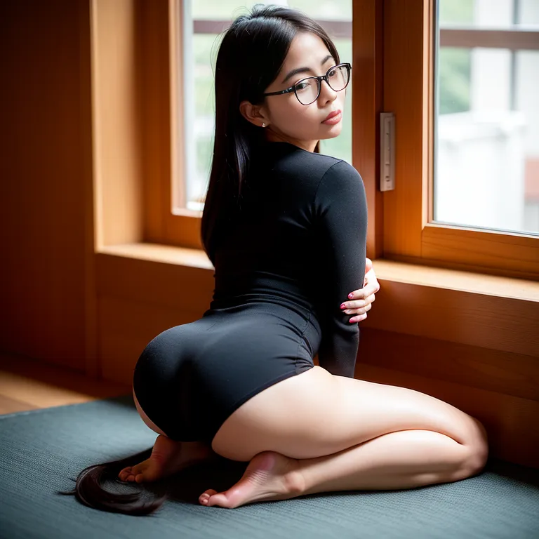 <lora:Japanese:0.35>, japanese,woman,thirties,(RAW photo, best quality, masterpiece:1.1), (realistic, photo-realistic:1.2), ultra-detailed, ultra high res, physically-based rendering,long hair,seductive,Looking at viewer,perfect body,hijab,black eyeglasses,pantyhose,teacher,yoga,night,from behind,full body,(adult:1.5)