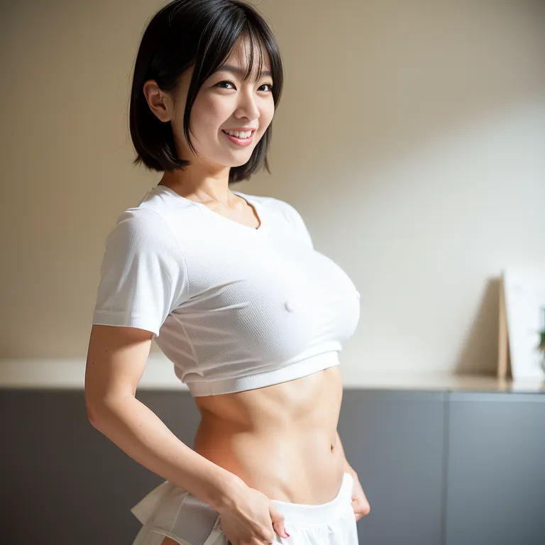 <lora:Japanese:0.35>, japanese,woman,twenties,short hair,black hair,beautiful,(grin:1.2),huge breasts,perfect body,abs,short sleeves,soccer,sportswear,White long skirt,(hand on own head:1.2),(semen:1.2),changing room,front view,(adult:1.5)