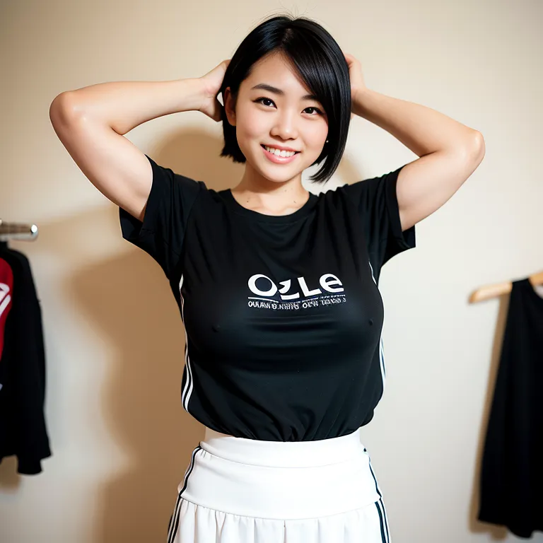 <lora:Japanese:0.35>, japanese,woman,twenties,short hair,black hair,beautiful,(grin:1.2),huge breasts,perfect body,abs,short sleeves,soccer,sportswear,White long skirt,(hand on own head:1.2),(semen:1.2),changing room,front view,(adult:1.5)