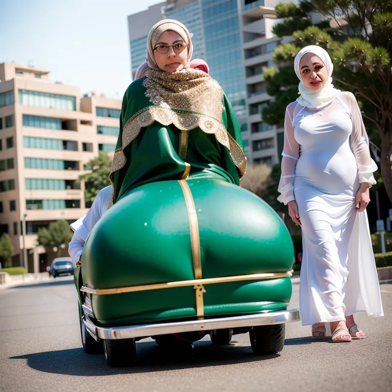 <lora:Arabs_2:0.5>, Arabs,(2women:2),aging,beautiful,Looking at another,huge breasts,huge ass,perfect body,hijab,green eyeglasses,(silk),traditional clothing,(having sex:1.6),daytime,sun,(city:1.2), street,portrait,(adult:1.5)