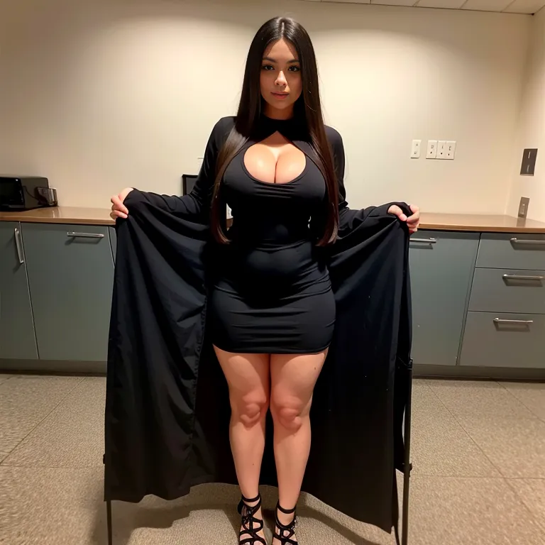 <lora:White_v4:0.3>,white people,woman,twenties,long hair,straight hair,black hair,cool,Looking at viewer,huge breasts,huge ass,perfect body,teacher,Black coat,Black long skirt,standing,kitchen,front view,full body,(adult:1.5)