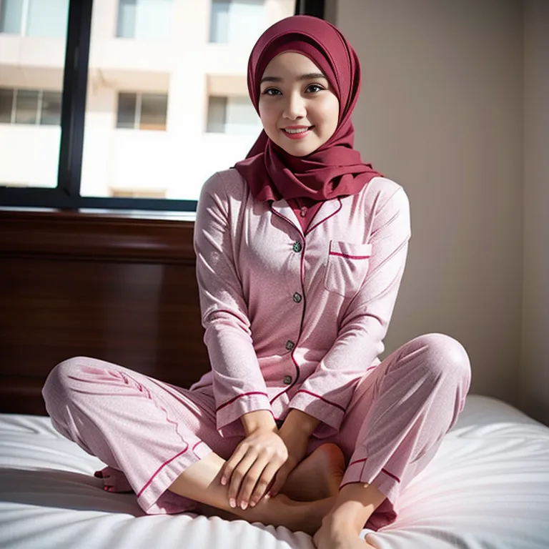 <lora:Chinese3:0.6>,woman,twenties,beautiful,happy,Looking at viewer,perfect body,hijab,pajamas,full body,(adult:1.5)