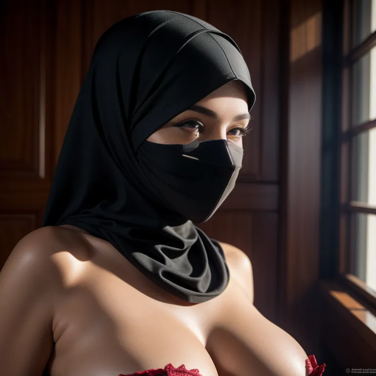 woman,twenties,(RAW photo, best quality, masterpiece:1.1), (realistic, photo-realistic:1.2), ultra-detailed, ultra high res, physically-based rendering,huge breasts,niqab,portrait,(adult:1.5)