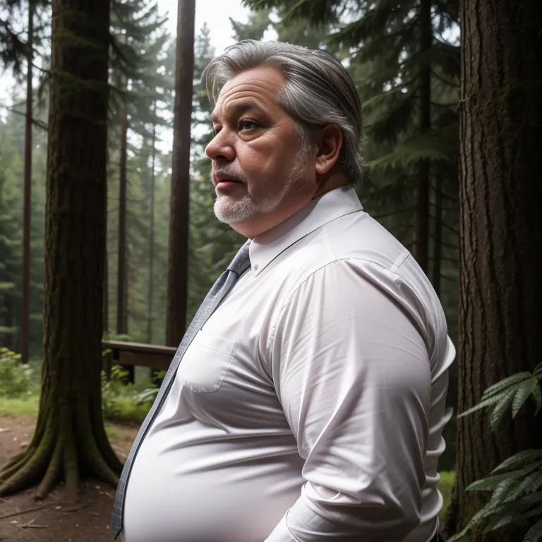 manly man,aging,grey hair,Looking at viewer,fat,stocking,(silk),suit,white shirt,jumping,daytime,sun,forest,diffuse Lighting,from side,full body,(adult:1.5)