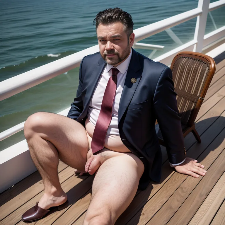 manly man,aging,Looking at viewer,fat,stocking,(silk),suit,spread legs,daytime,sun,office,from above,full body,(adult:1.5)