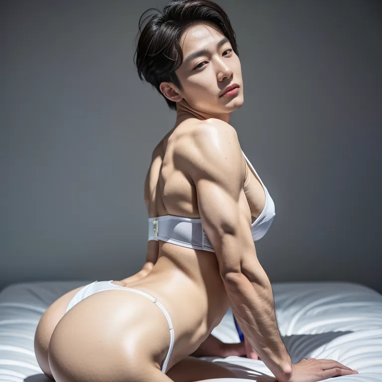 <lora:Korean:0.45>,korean,kpop idol,(2men:2), manly man,twenties,(RAW photo, best quality, masterpiece:1.1), (realistic, photo-realistic:1.2), ultra-detailed, ultra high res, physically-based rendering,blue eyes,beautiful,seductive,huge ass,muscular,(tan:1.2),abs,nude,White bra,Pink panties,bending over,oasis,front view,full body,(adult:1.5)