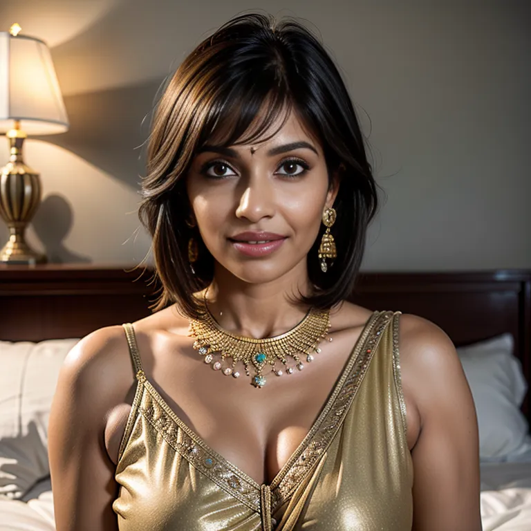 <lora:Indian:0.45>, Indian, brown skin, facial mark,woman,twenties,long hair,bobcut,black hair,bangs,brown eyes,beautiful,happy,huge breasts,huge ass,perfect body,pregnant,necklace,earings,sleeping,daytime,sun,bedroom,(adult:1.5)