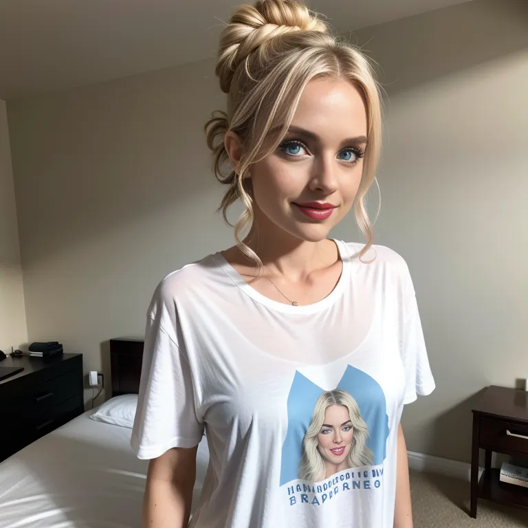 <lora:White2:0.4>,white people,woman,twenties,long hair,updo,blonde hair,hair behind ear,blue eyes,beautiful,happy,normal breasts,medium ass,pajamas,eyeshadow,taut shirt,(adult:1.5)