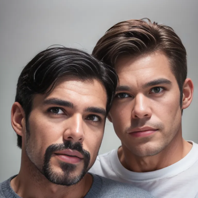 (2men:2), manly man,aging,(RAW photo, best quality, masterpiece:1.1), (realistic, photo-realistic:1.2), ultra-detailed, ultra high res, physically-based rendering,short hair,(adult:1.5)