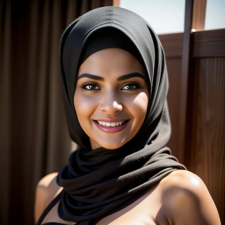 <lora:Arabs_1:0.5>, Arabs,woman,twenties,(RAW photo, best quality, masterpiece:1.1), (realistic, photo-realistic:1.2), ultra-detailed, ultra high res, physically-based rendering,short hair,black hair,brown eyes,beautiful,(grin:1.2),normal breasts,medium ass,perfect body,niqab,scarf,long sleeves,nude,(adult:1.5)