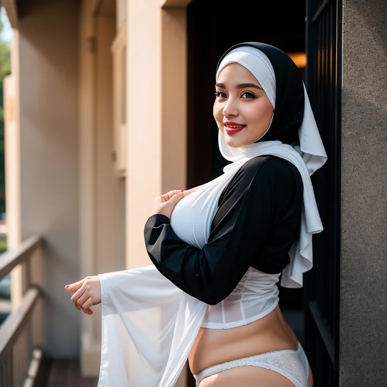 <lora:Chinese:0.45>,woman,twenties,beautiful,happy,Looking at viewer,normal breasts,medium ass,fat,hijab,nun,White panties,having sex, blowjob,full body,(adult:1.5)