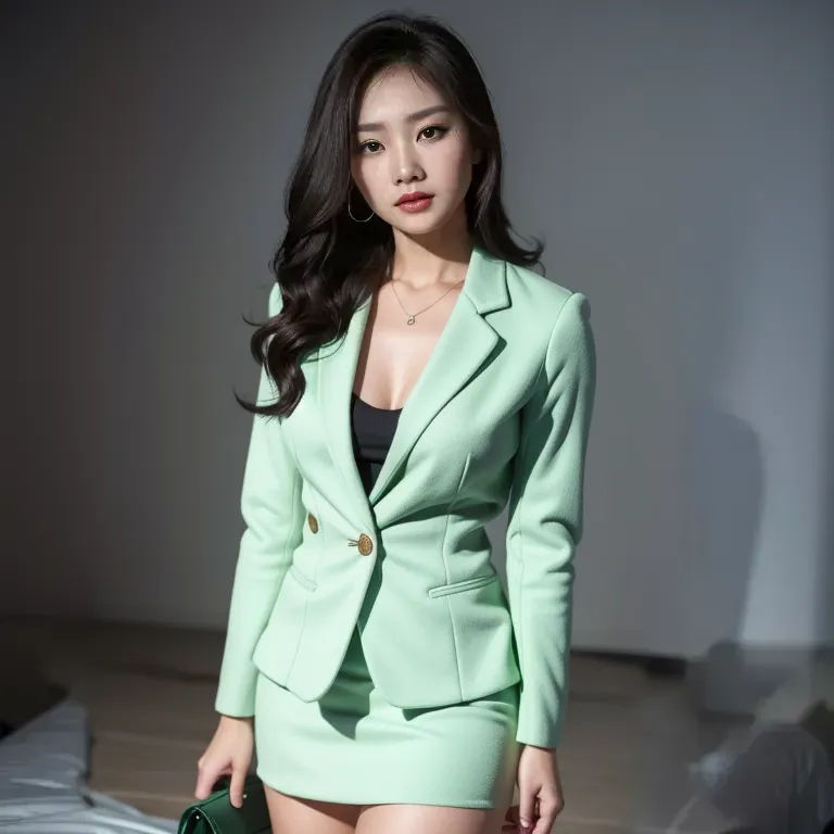 <lora:Chinese:0.45>,woman,twenties,police,Green coat,micro skirt,(adult:1.5)