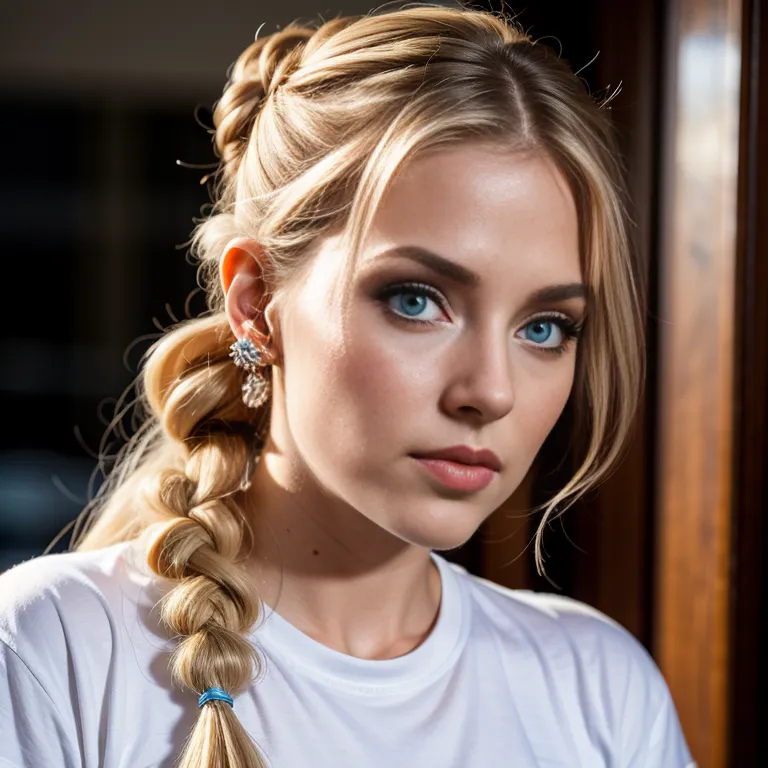 <lora:White2:0.4>,white people,woman,twenties,long hair,updo,blonde hair,hair behind ear,blue eyes,beautiful,cool,normal breasts,medium ass,maid,eyeshadow,taut shirt,(adult:1.5)