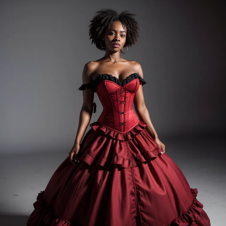 black people, <lora:Black:0.2>,woman,twenties,(RAW photo, best quality, masterpiece:1.1), (realistic, photo-realistic:1.2), ultra-detailed, ultra high res, physically-based rendering,beautiful,Red dress,corset,Red long skirt,(adult:1.5)